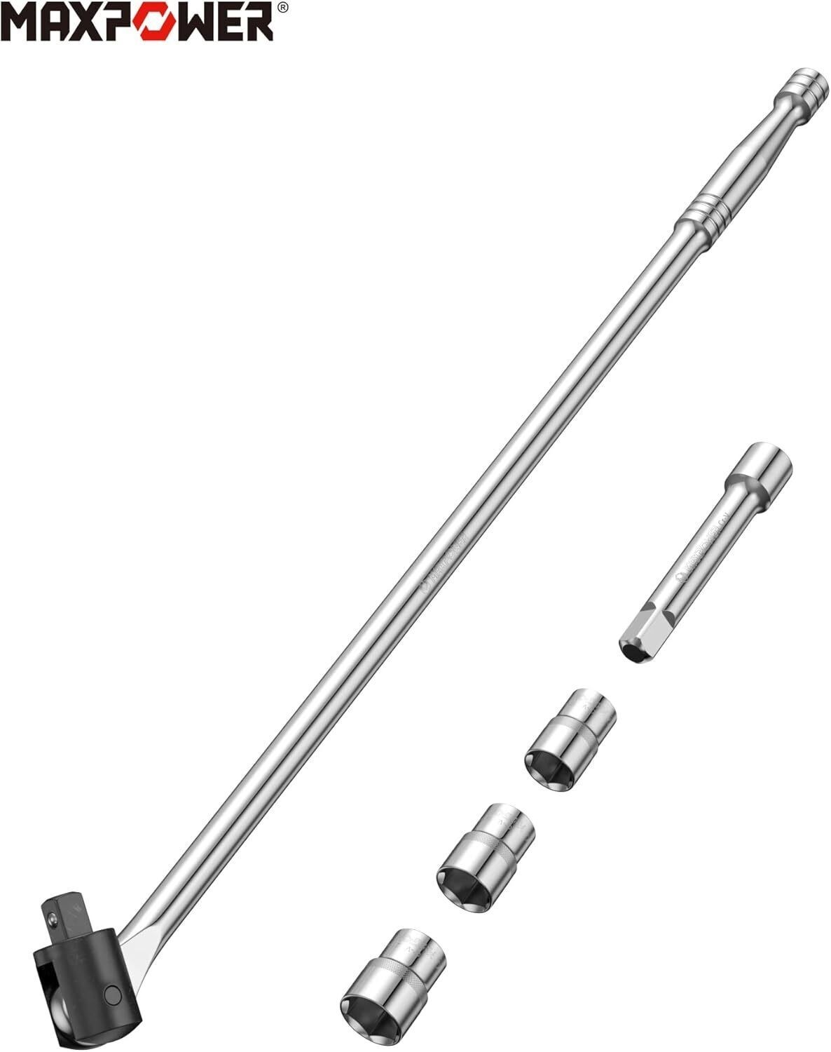 1/2-Inch Drive 24″ Breaker Bar with 125mm Extension Bar and 3- piece Sockets