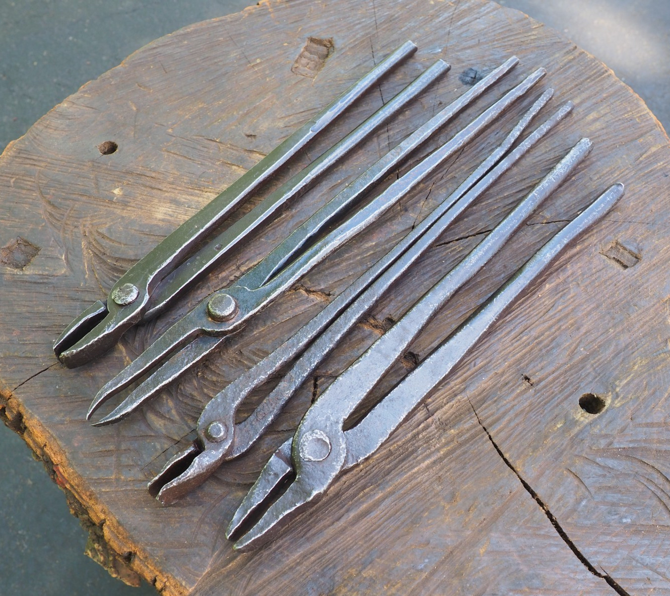 EXC 4X BLACKSMITH TONGS FORGING SET ANVIL POWER HAMMER VINTAGE ROUND / FLAT