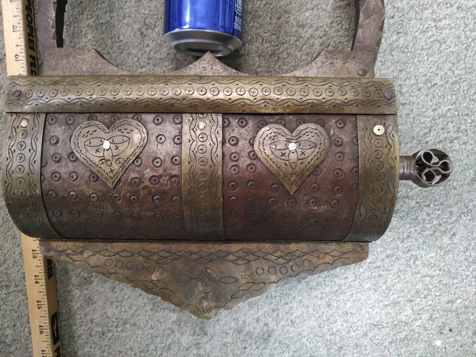 Rare Old Antique Iron Brass Unique Shape Engraved Screw System Lock & Key Afghan