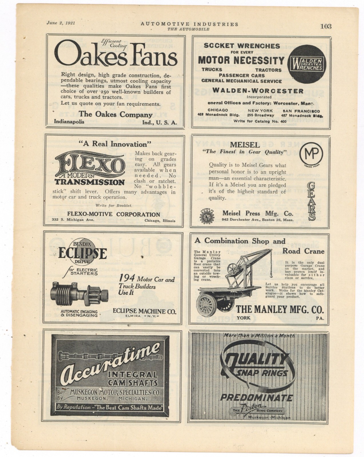 1921 Manley Mfg. Co. Ad: Combo Shop & Road Crane for Towing – York, Pennsylvania