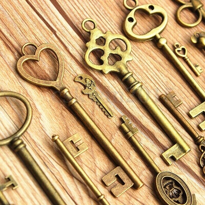 69 Pcs Set Antique Vintage Old Look Ornate Skeleton Key Fancy Heart Bow Decor US