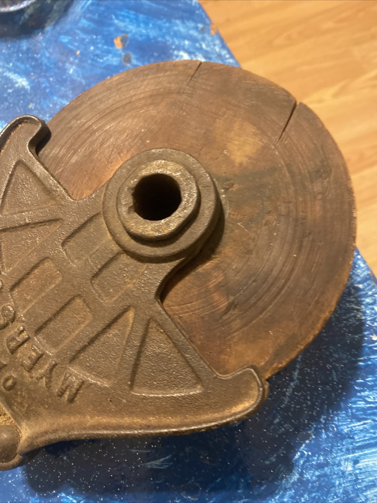 Vintage Myers O.K. Farm Barn Hay Pulley H-311 Cast Iron w/ Wooden Wheel