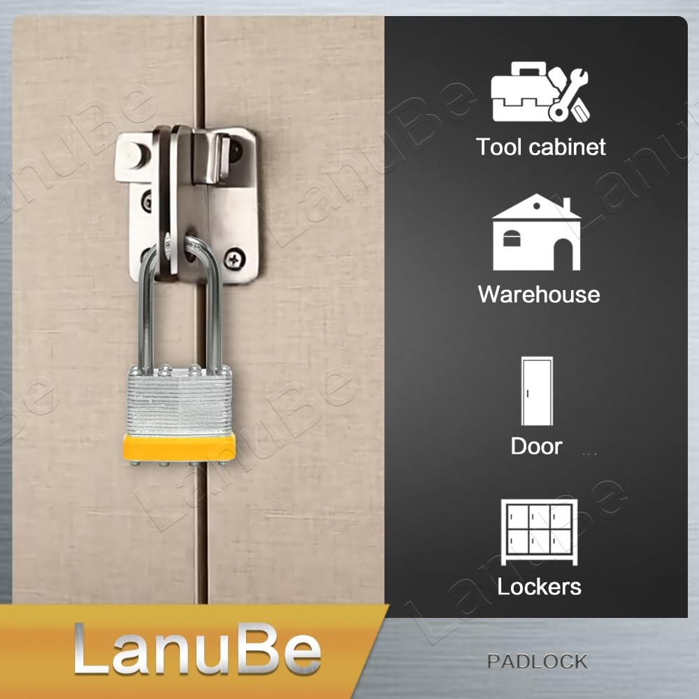 Lock Laminated keyed Padlock (1-9/16″, 40mm), keyed Alike Locks, Long Shackle…