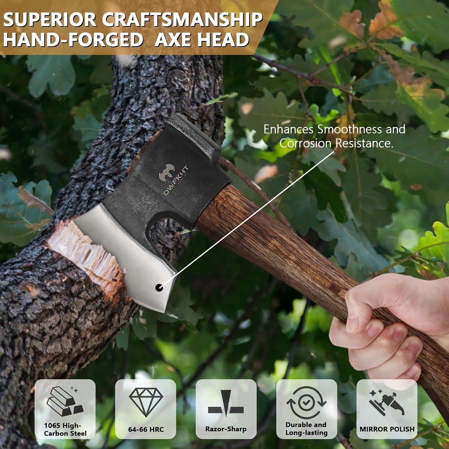 14.4″ Hatchet, Camping Hatchet, Hand Forged Axe with Sheath, Bushcraft Axe