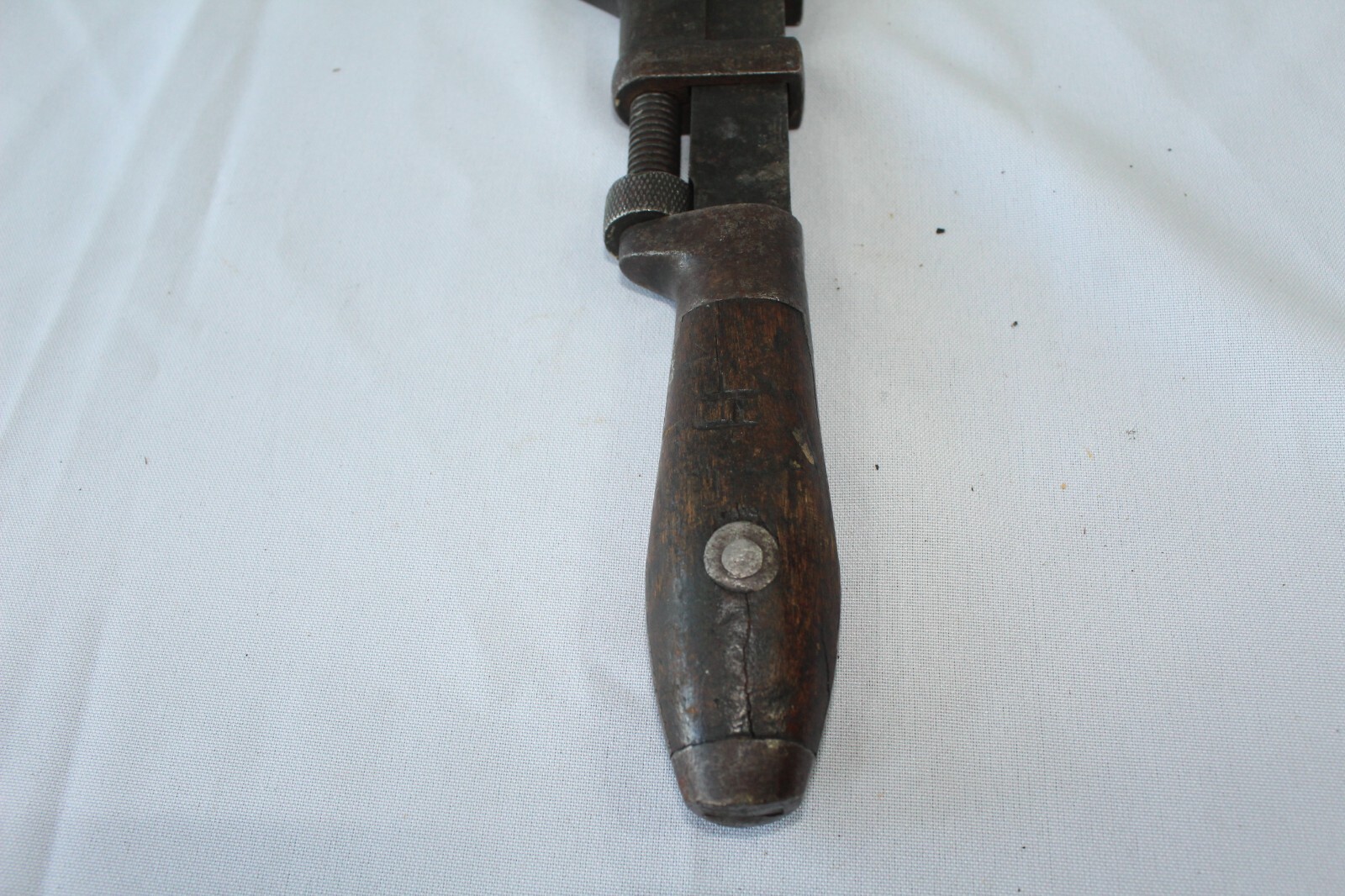 Antique Coes Adjustable Monkey Wrench 10 inches Wood Handle NO3 Worchester, MASS