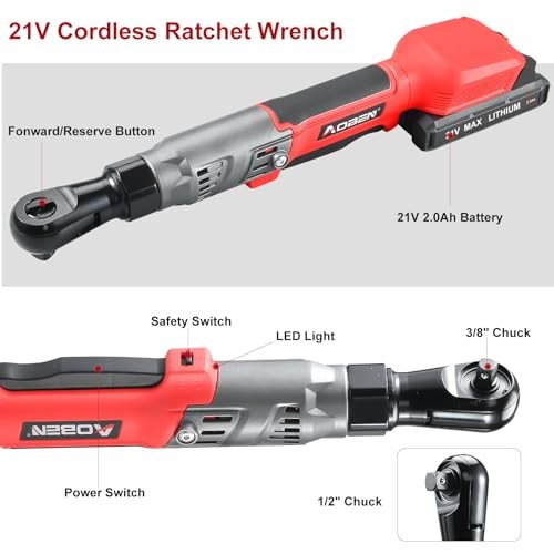 AOBEN Cordless Ratchet Wrench 21V 1/2″ Brushless 74 Ft-Lbs Kit