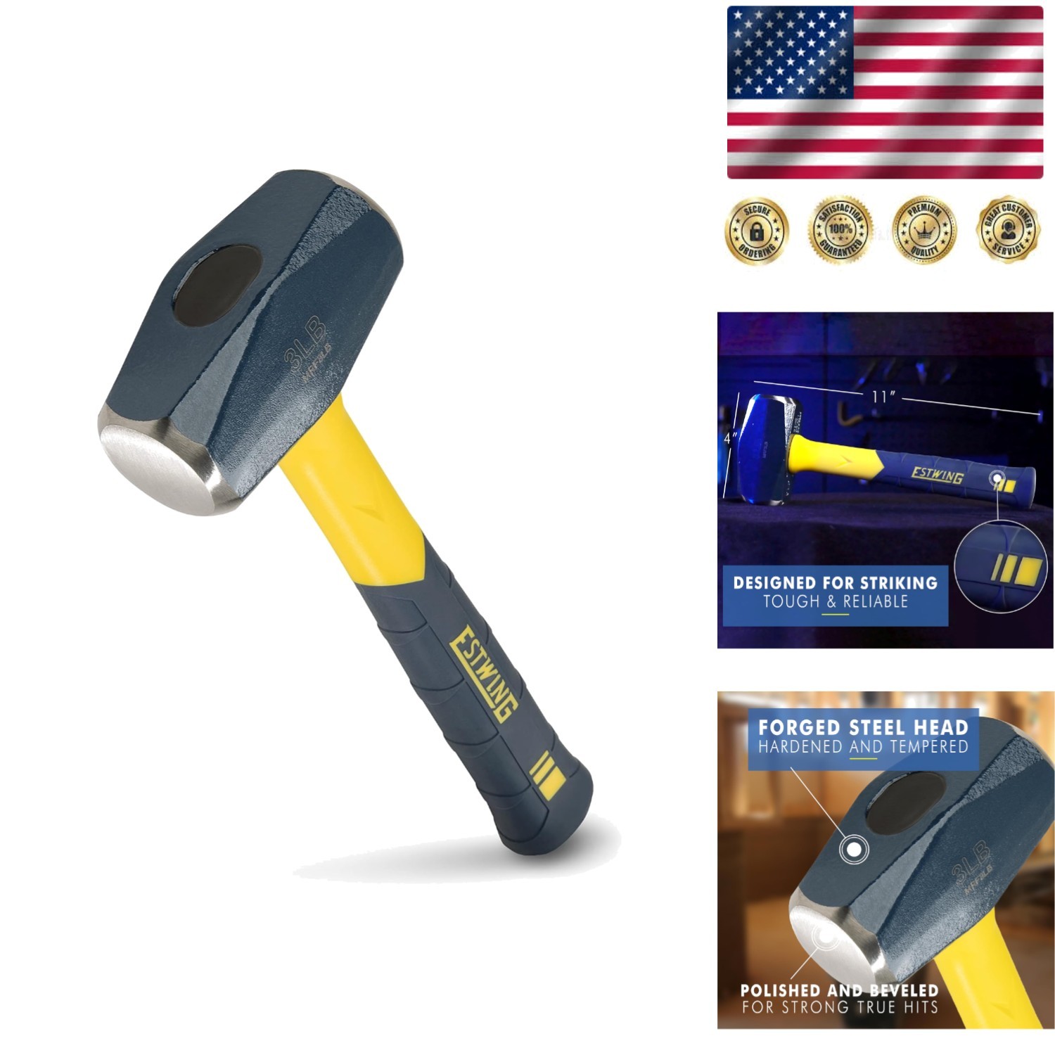 Versatile 3lb Mini Sledge Hammer – Fiberglass Handle for Ultimate Durability