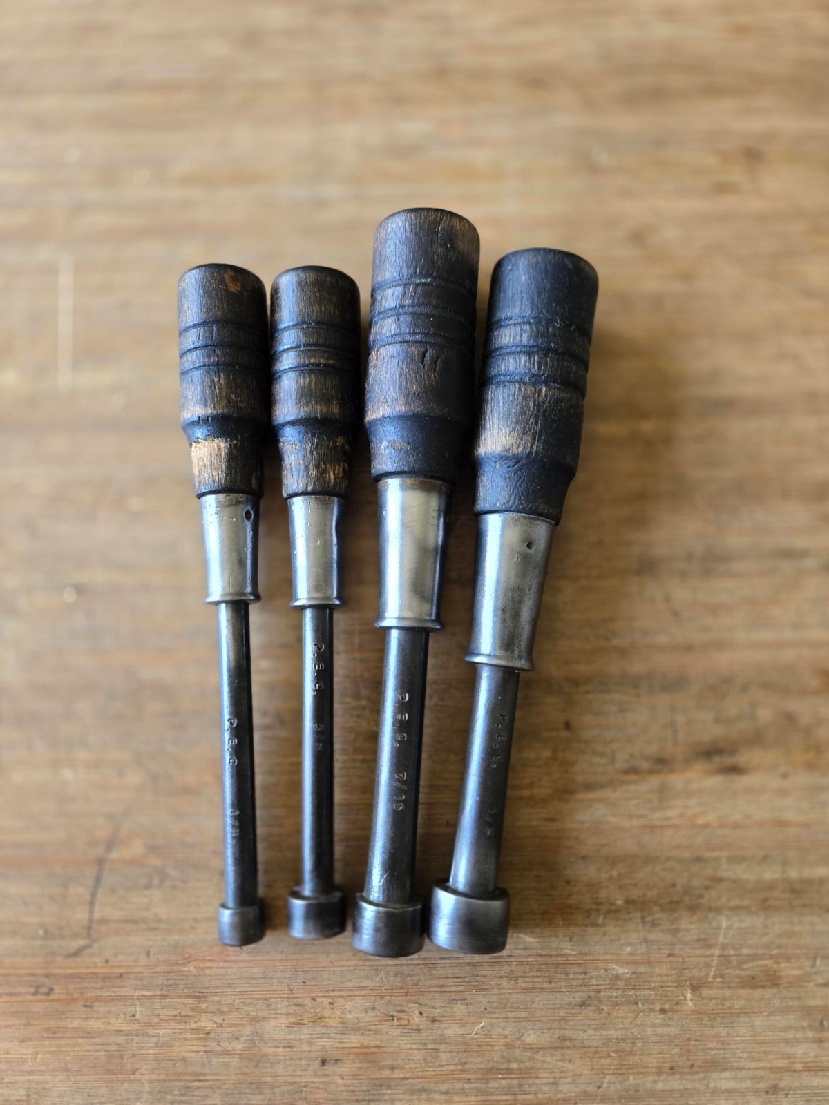 Vintage PEC Aircraft Nut Driver Lot x 4 Wooden Handle USA
