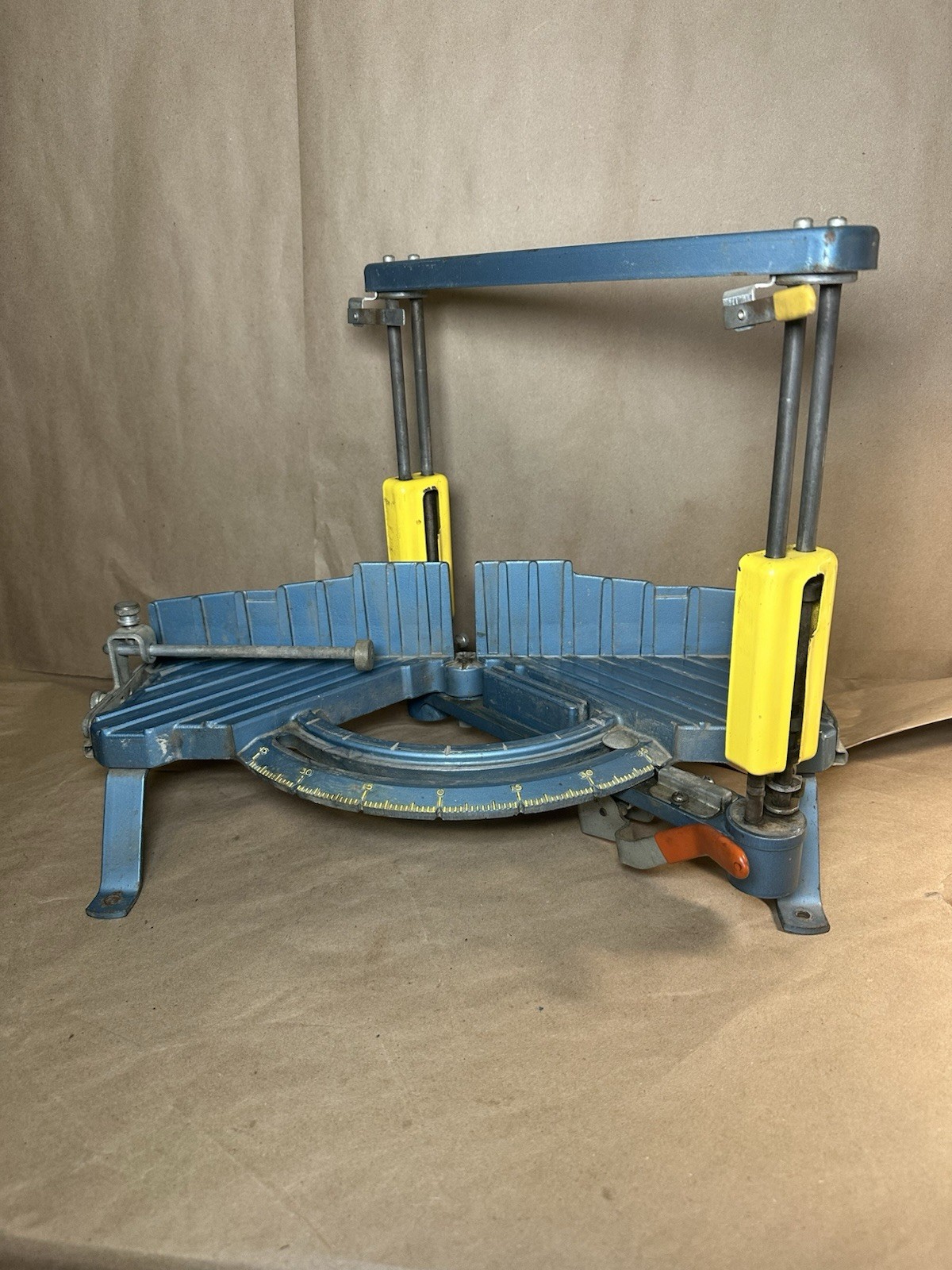 Vintage Cast Iron Miter Box Miter Box Blue Yellow Adjustable Angle Heavy Duty
