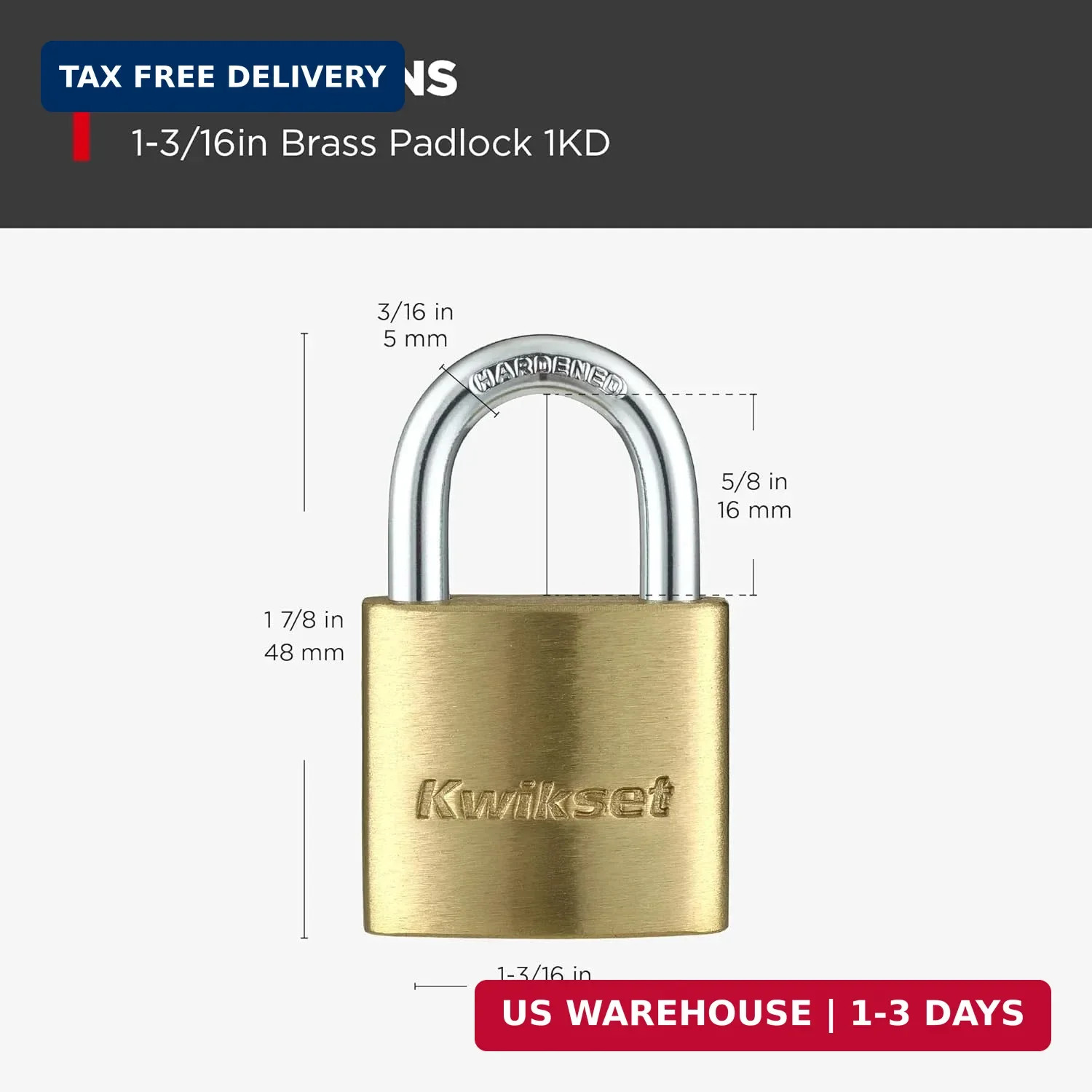 Kwikset Brass Padlock with Hardened Steel Shackle, Indoor Outdoor Cabinet and St