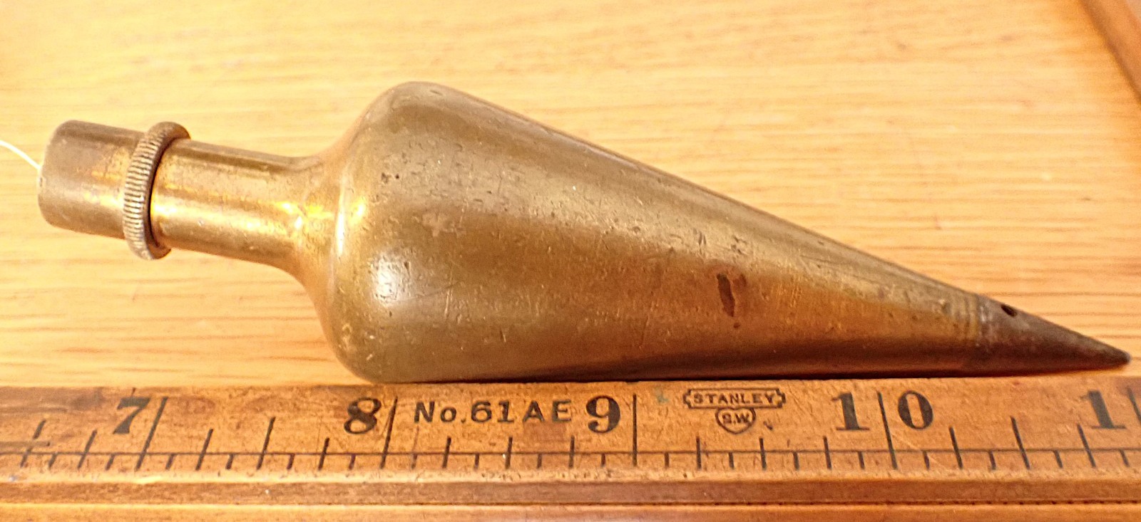 ANTIQUE⌛K&E 12.0 Oz Brass Cone PLUMB BOB🛠️Threaded Top🛠️Steel Tip🛠️ 1