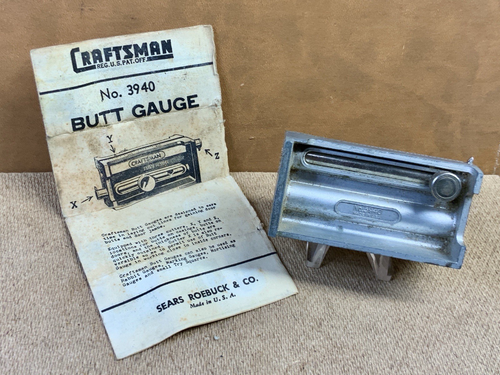 Vintage Craftsman No. 3940 Butt Gage Made In USA