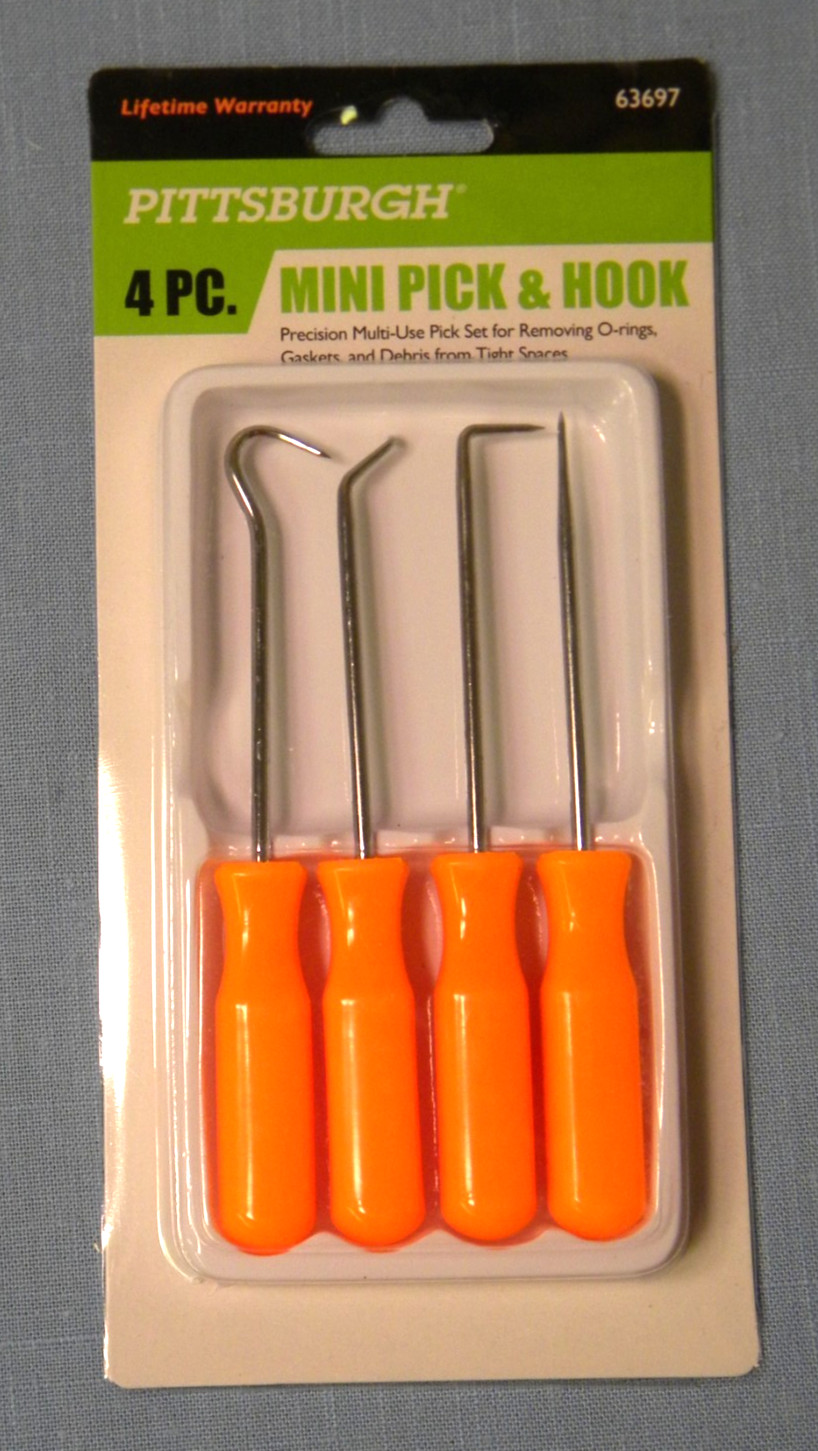 4 Piece Mini Pick & Hook Set Remove O Rings & More Storage Tray NEW Carded