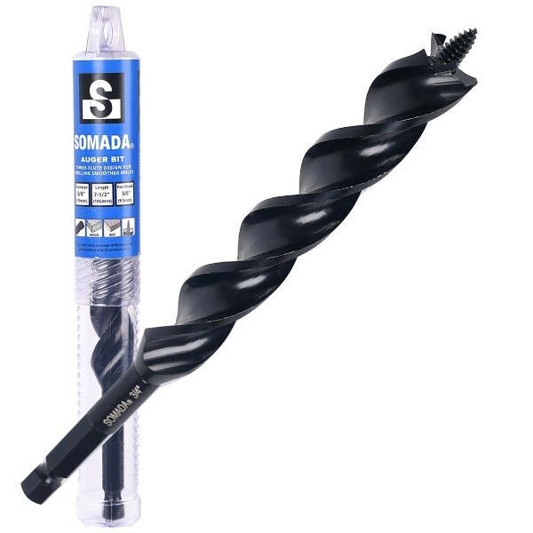 SOMADA 3/4″ x 7-1/2″ x 3/8″ Triple-Cut Black Auger Drill Bit for Wood