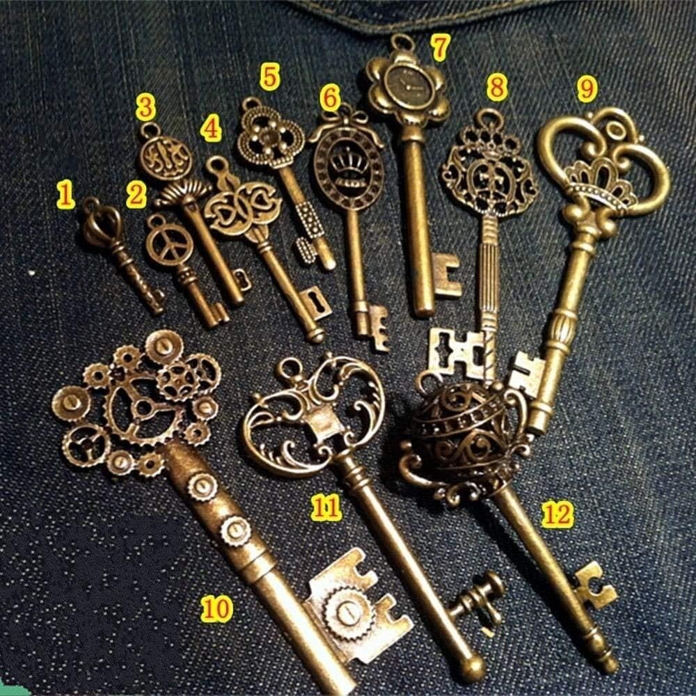 Unique 12-Style Skeleton Keys Charm Set in Antique Bronze – Ideal for Projects