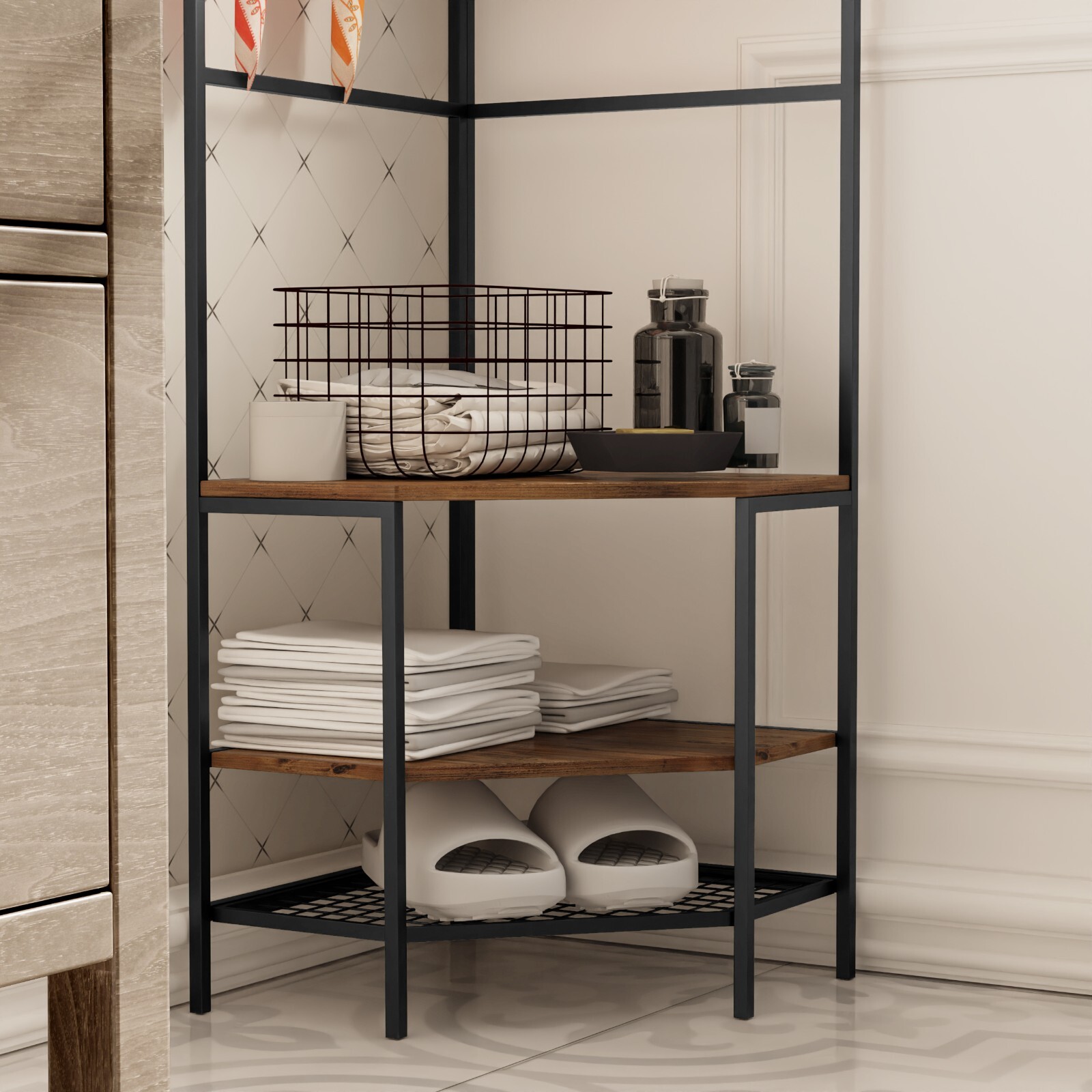72.4″ Corner Tall Clothing Rack Coat Racks Shoes Shelf Stuffs Storage w/Hooks