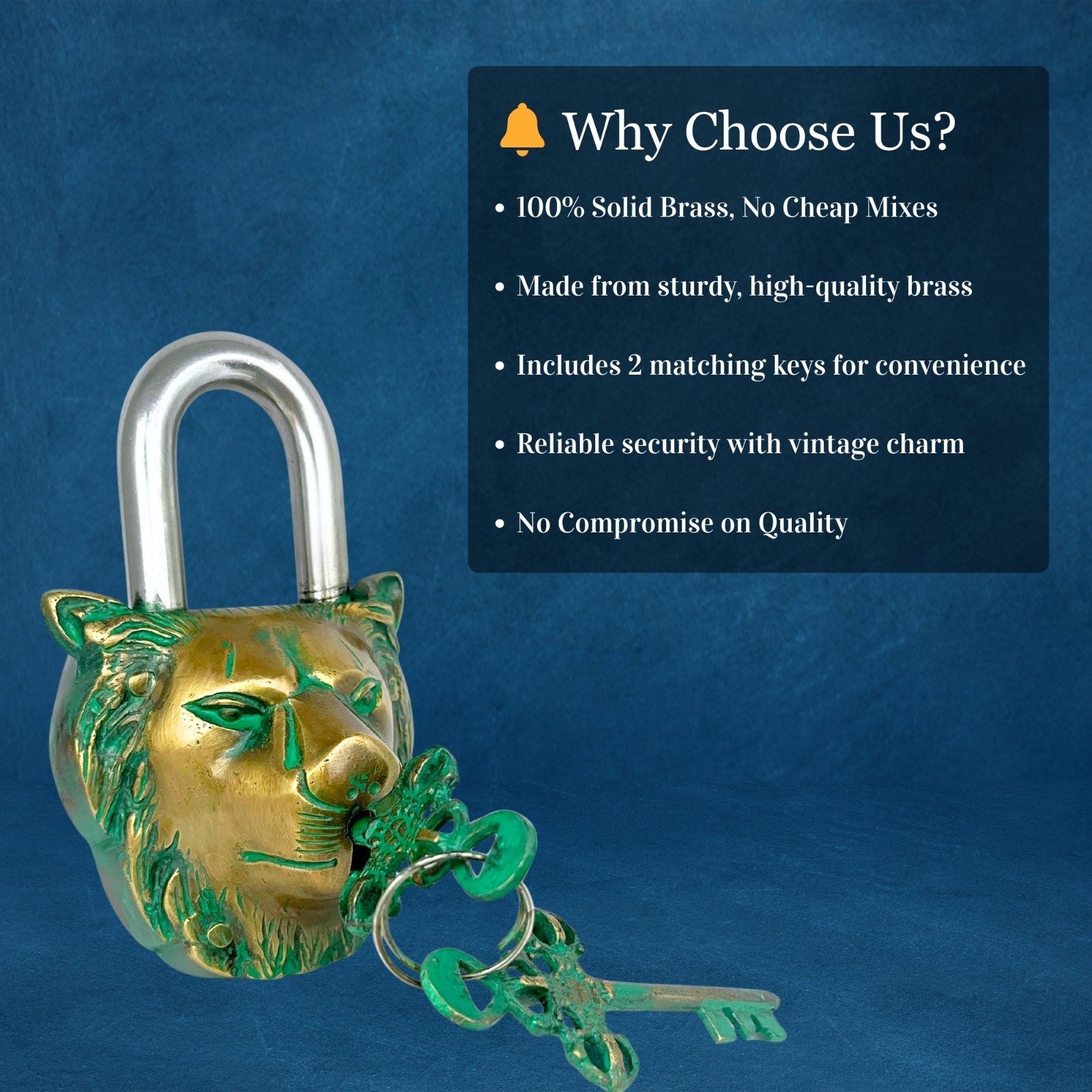 Brass Vintage Handmade Lion Padlock with 2 Keys –Secure & Decorative Lock Accent