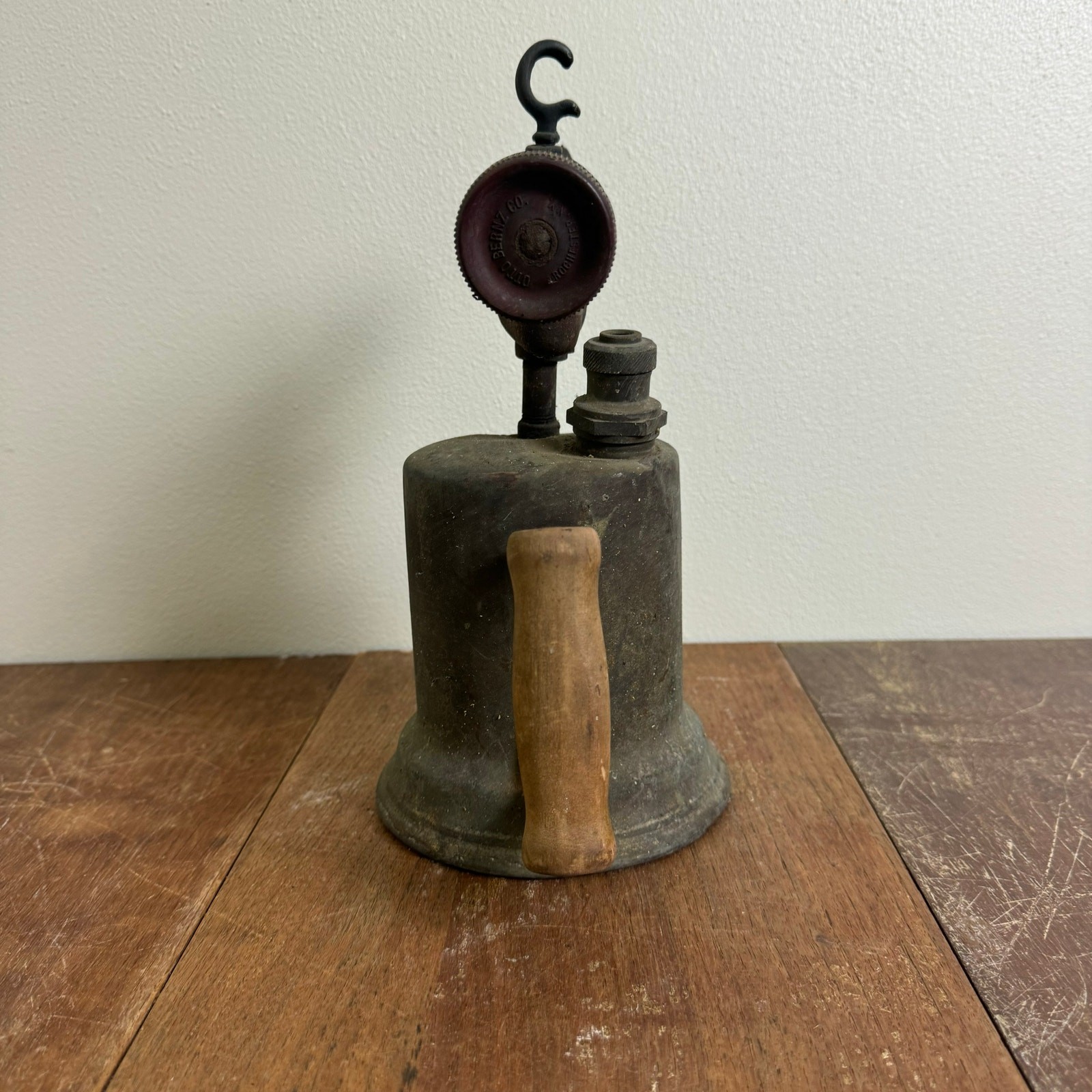 1940s Otto Bernz brass blowtorch wood handle Rochester NY Rusty Man Cave Decor