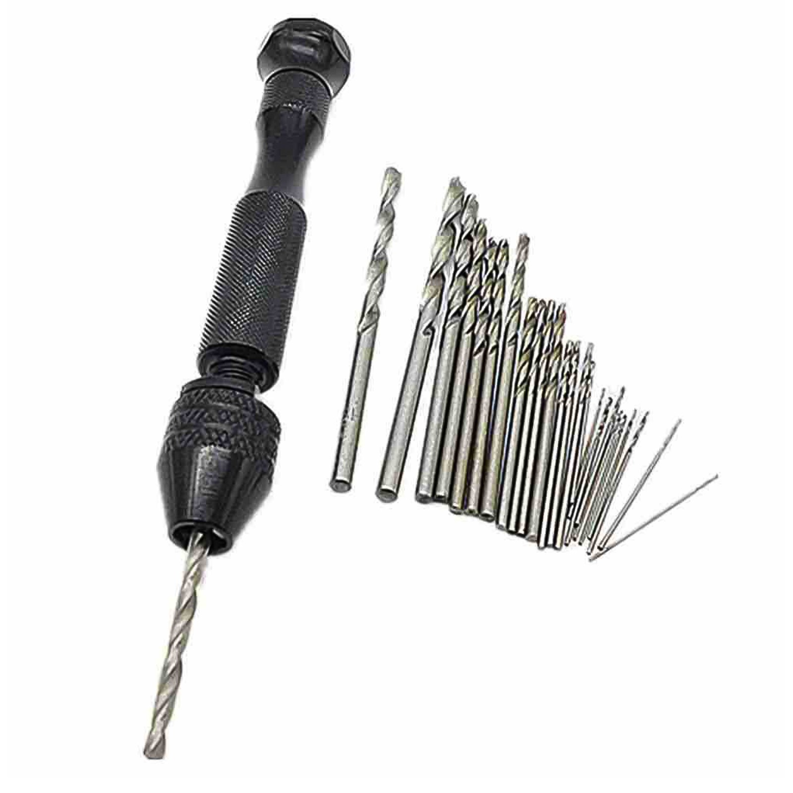 26Pcs Mini Micro Hand Drill Bit Kit Manual Keyless Chuck Pin Vise Rotary Tool