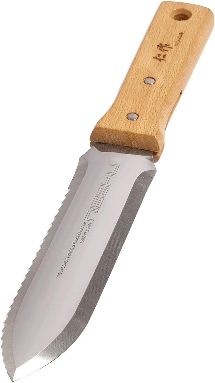 Ergonomic Handle Gardening Tool 7.25 Inch Weeding Knife with Leather Sheath