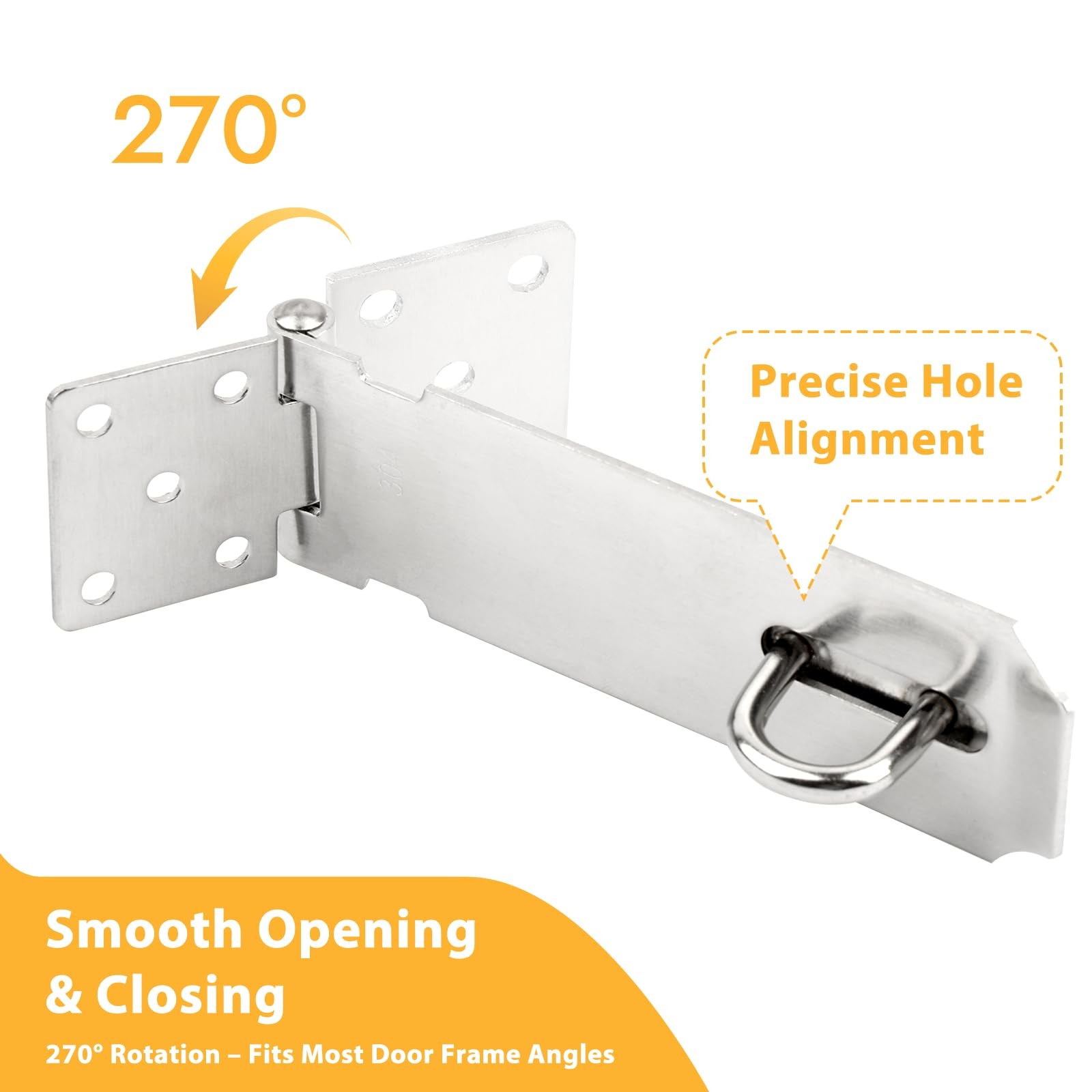 2 Pcs Door Locks Hasp Latch, 5 Inch Stainless Steel Safety 5 Inch, siliver