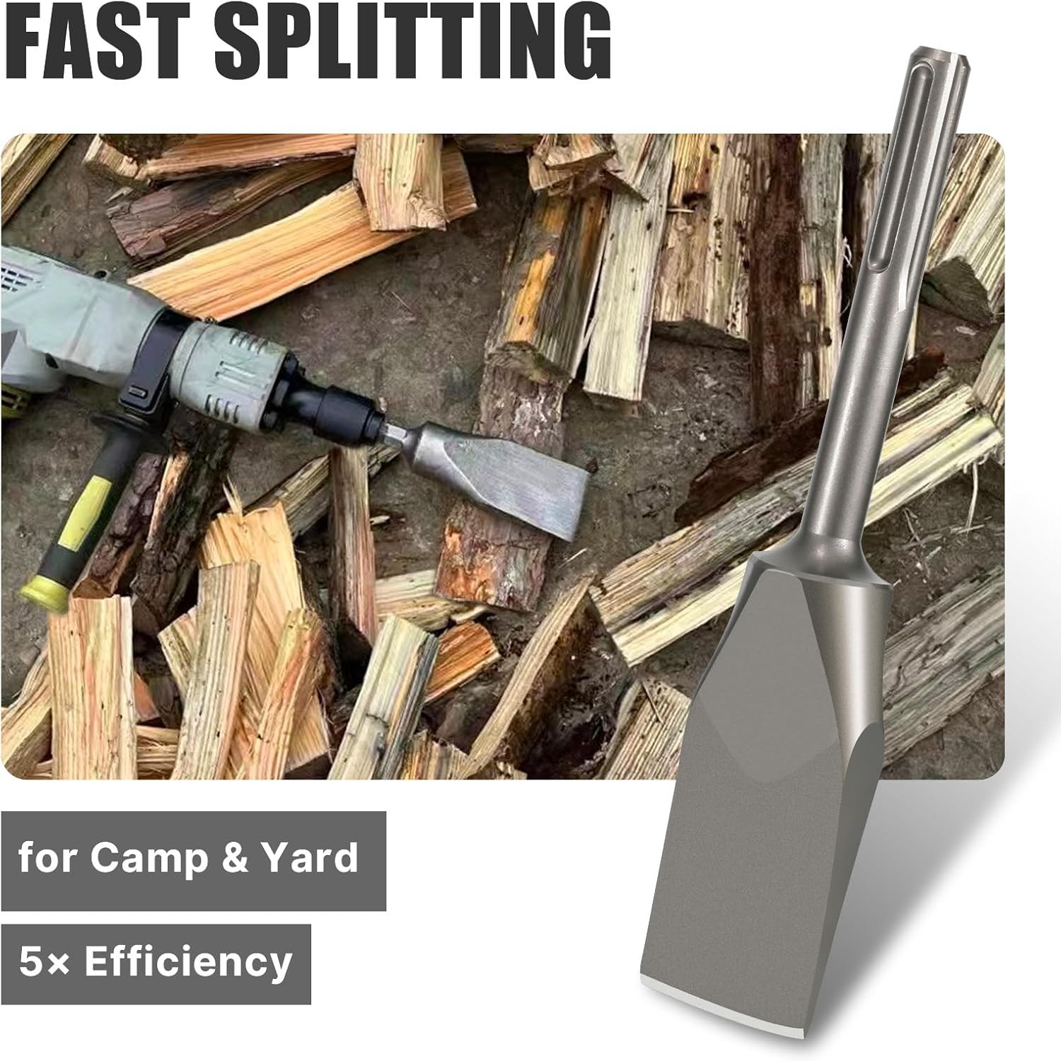 Wood Splitting Axe Chisel SDS Max, Heavy Duty Firewood Splitting Maul for Outdoo
