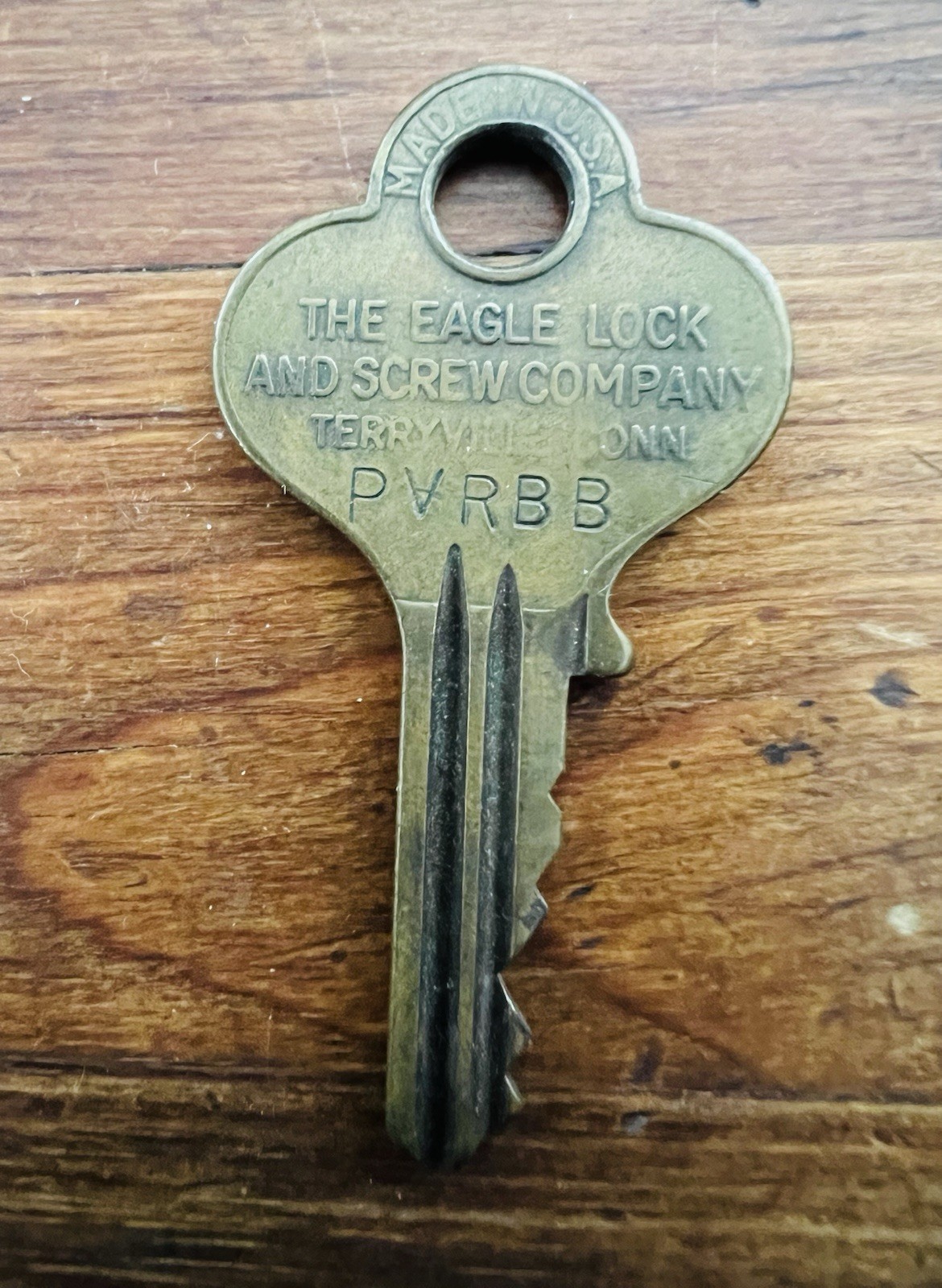 Vintage Old Brass Eagle Lock and Screw Co Numbered Key Terryville Conn USA