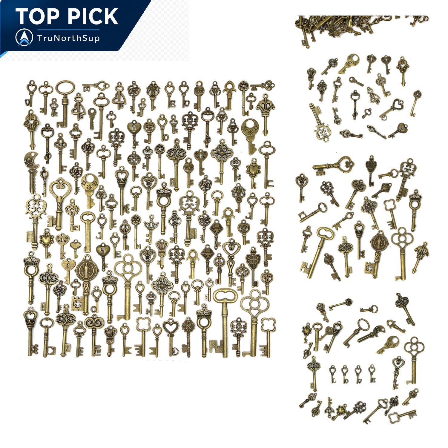 125 pcs vintage skeleton key charms alloy antique bronze jewelry making penda…