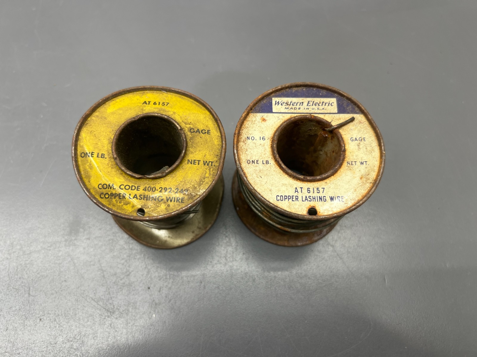 (t) VINTAGE WESTERN ELECTRIC AT6157 COPPER LASHING WIRE 2 ROLLS SOLDER – USA