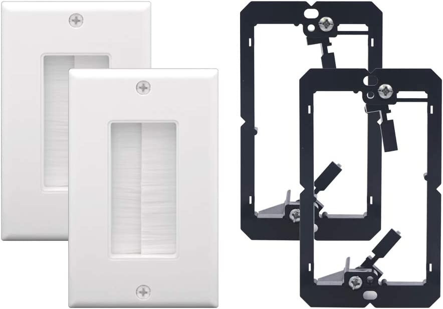 VCE Single Brush Wall Plate w Low Voltage Bracket, Home Theater, 2-Pack, White