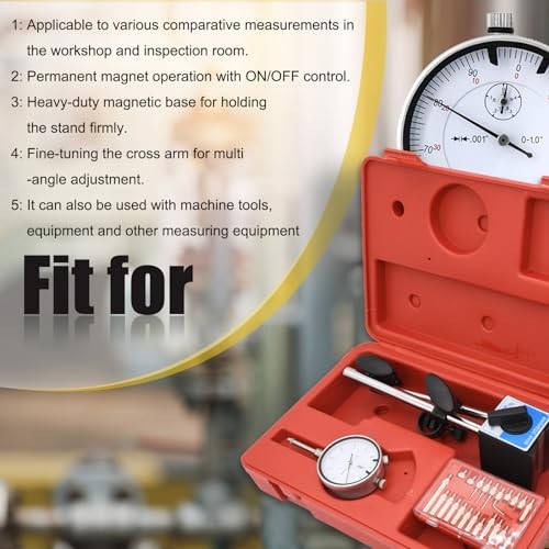 Dial Indicator with Magnetic Base and Point Precision Inspection Set, Dial red