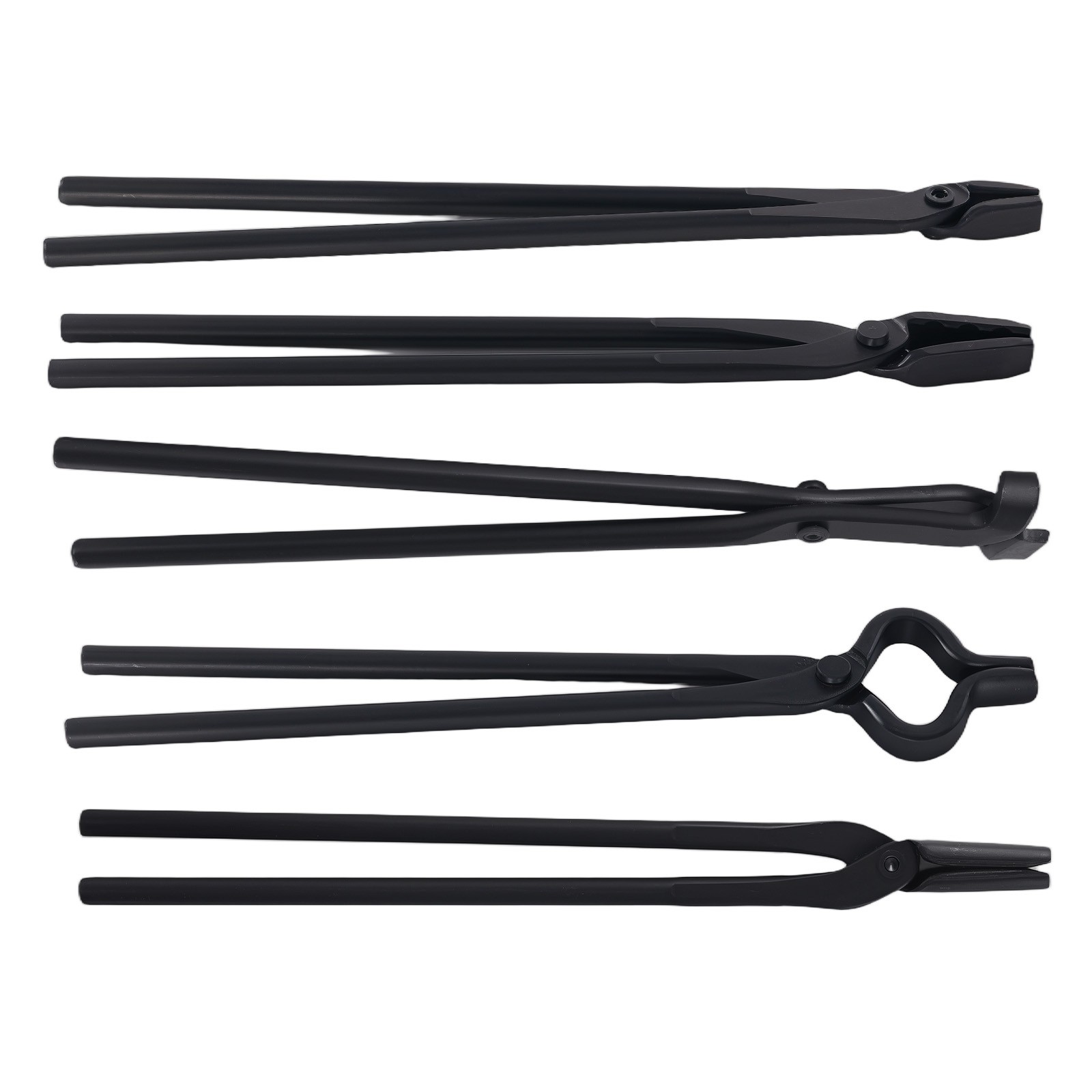 Blacksmith Carbon Steel Tongs 5 Piece Flat Jaw Square Wolf Blade Bolt Set