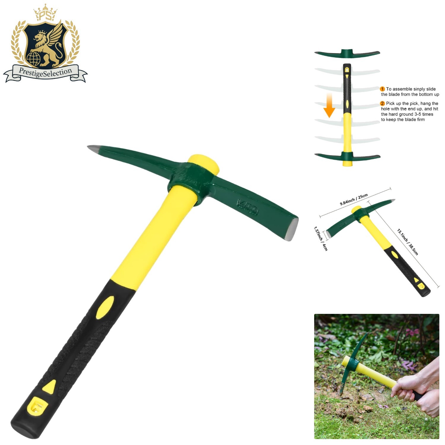 Professional Gardening Tool: 15″ Adze Pick with Durable High Carbon Steel Blade