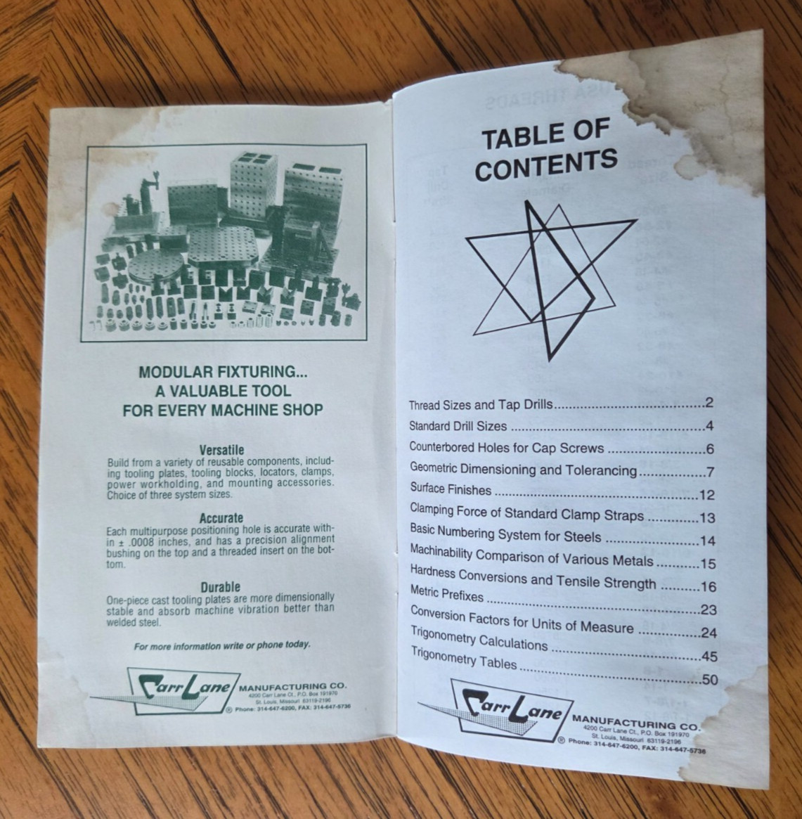 Vintage Carr Lane Handy References & Trigonometry Tables For Engineers 1995