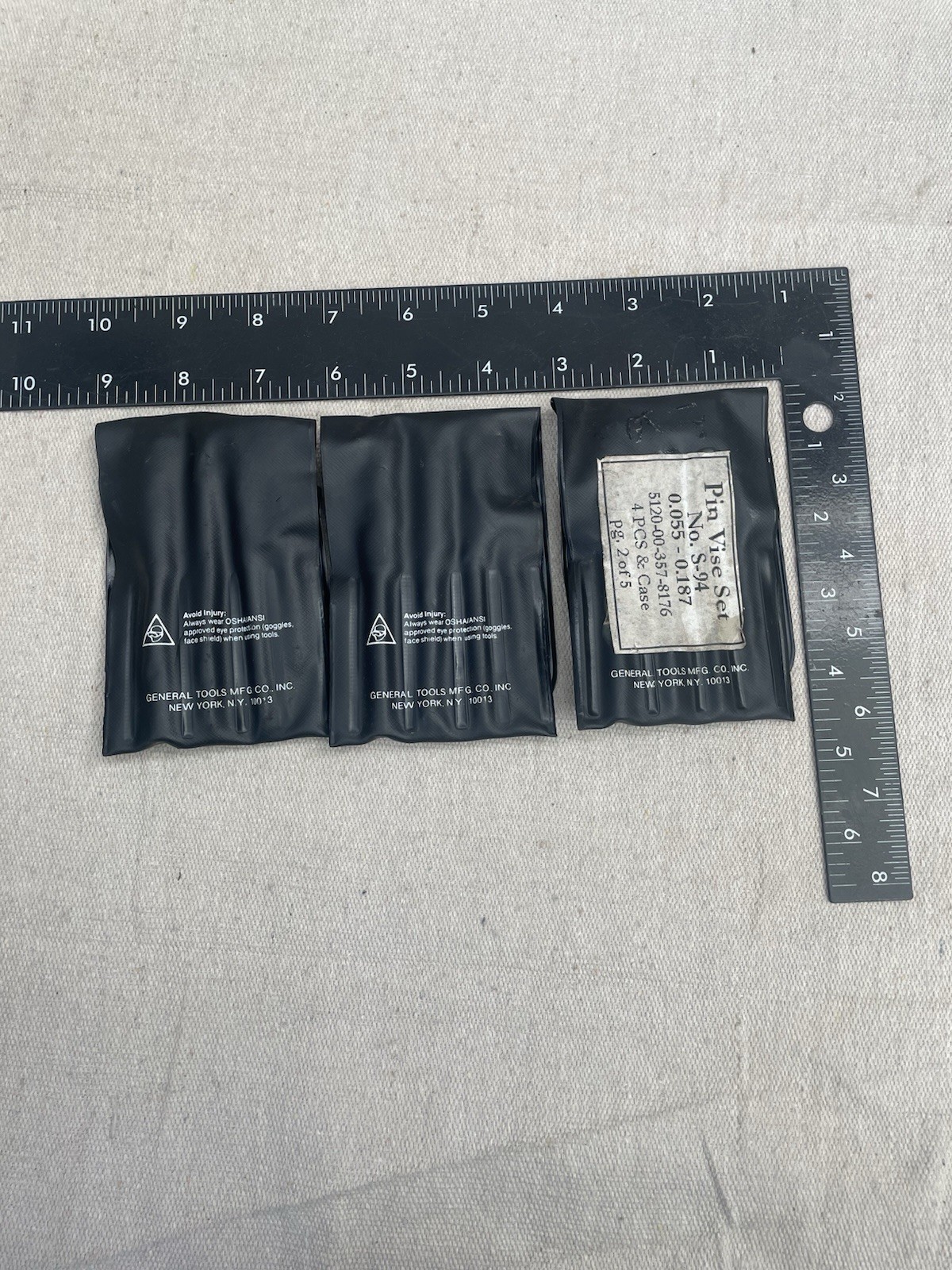 Vintage 3 Pc General Hardware Mfg. Co. No. S-94 Pin Vises Set (A-D) w/Pouch USA