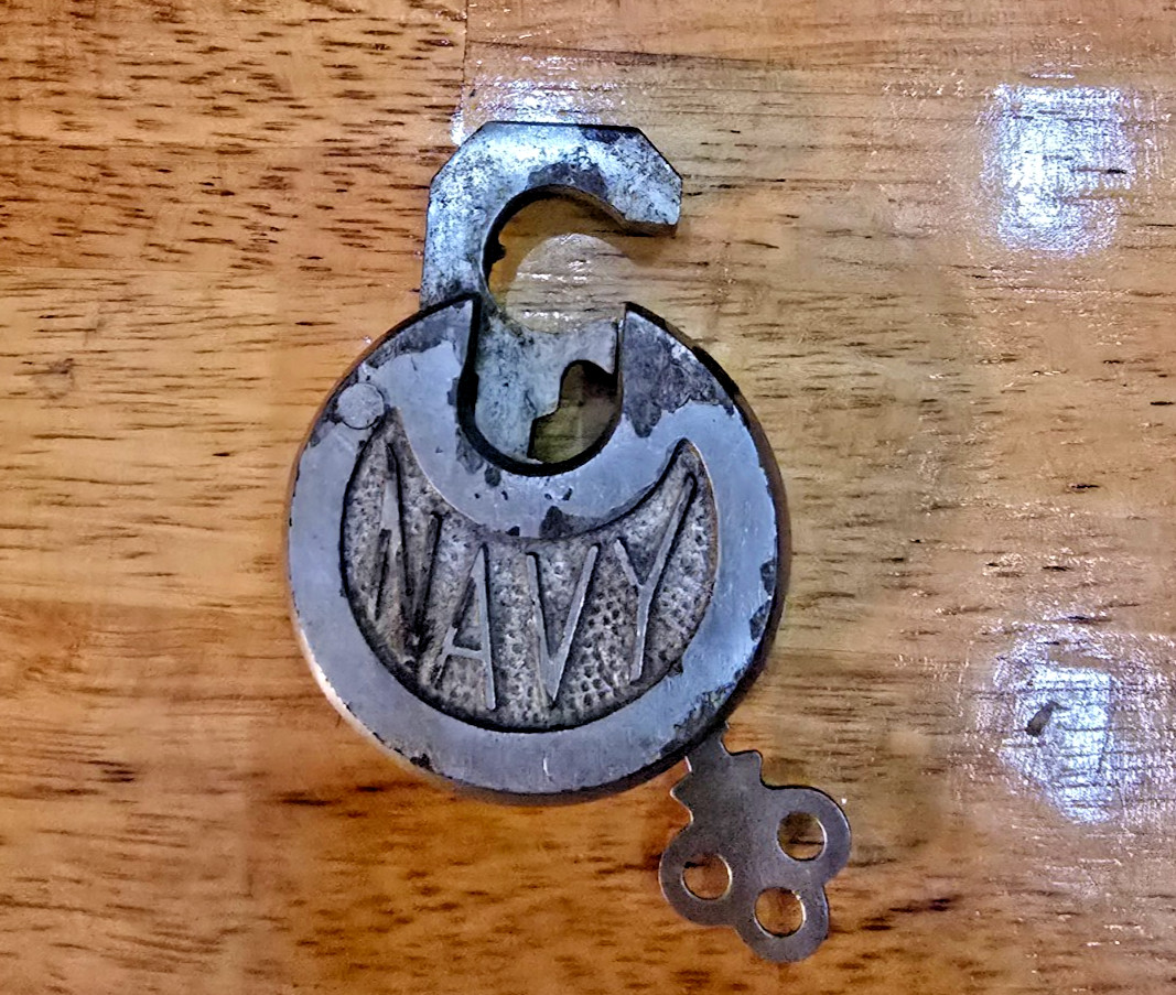 Vintage NAVY Pancake Padlock With Key WW I Vintage