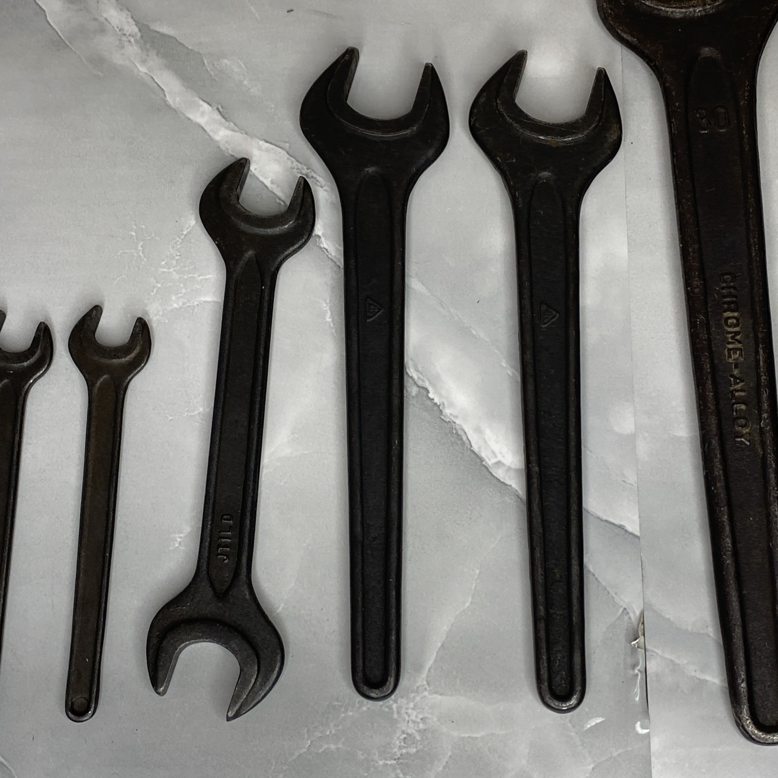 (8) Vintage Spanner Wrenches 30MM x 2, 22MM x 2, 17 / 19MM Combo, 12MM x 2, 10MM