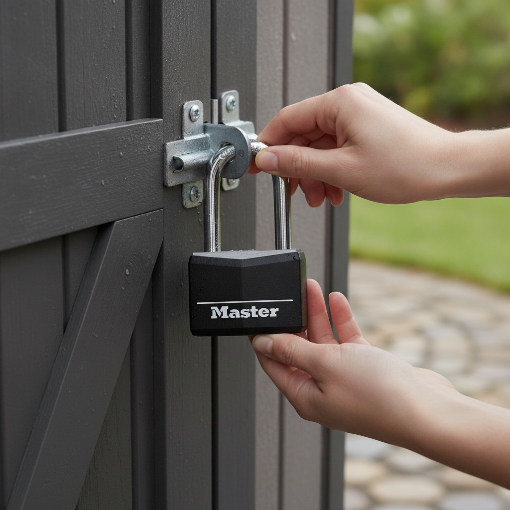 Secured Outdoor Padlock: Black Vinyl-Coated Lock with Long Shackle & Keys