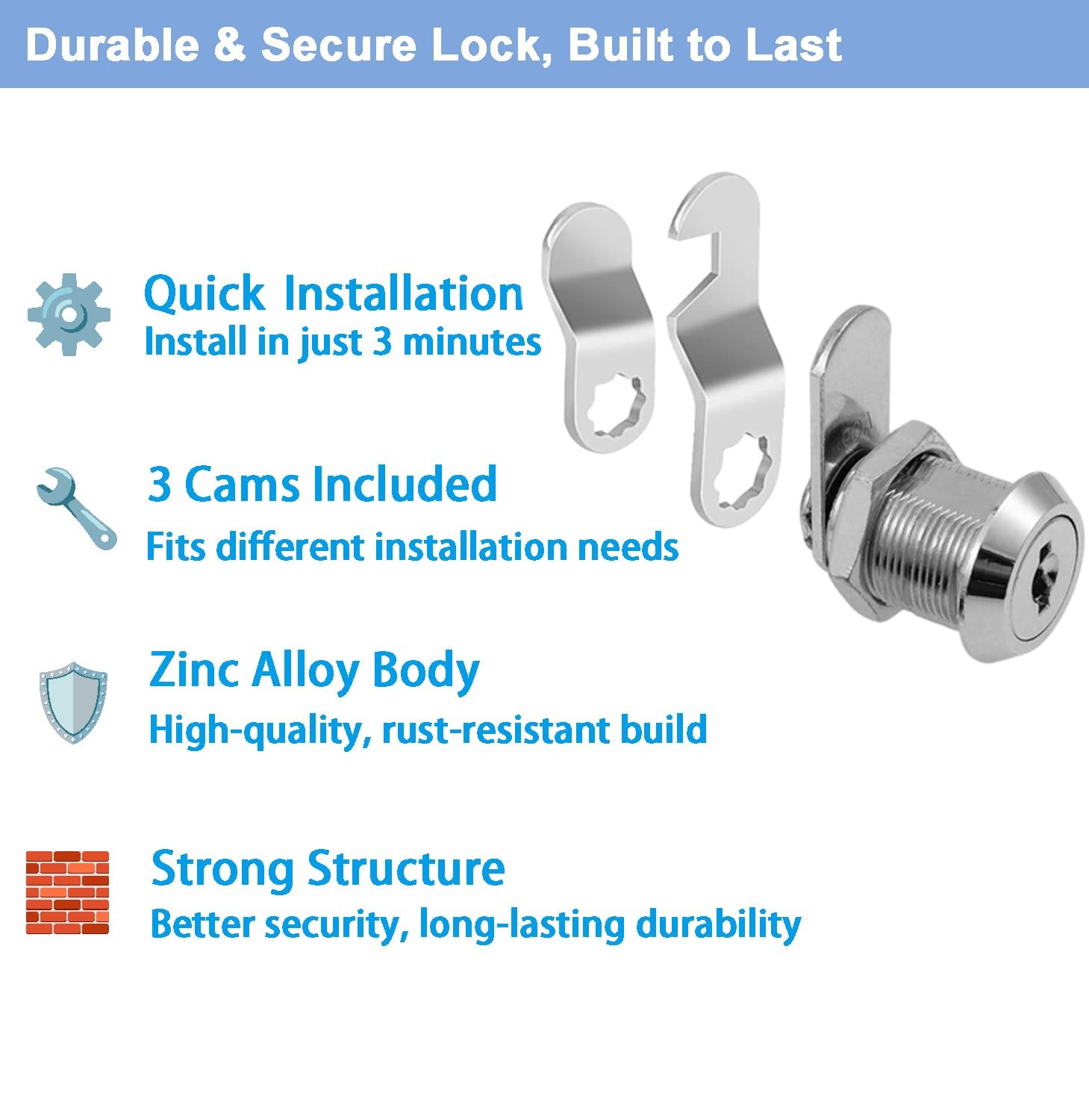 5/8″ Cabinet Locks with Keys, Keyed Alike Cam Lock for 5/8 Inch 8Pcs, Chrome