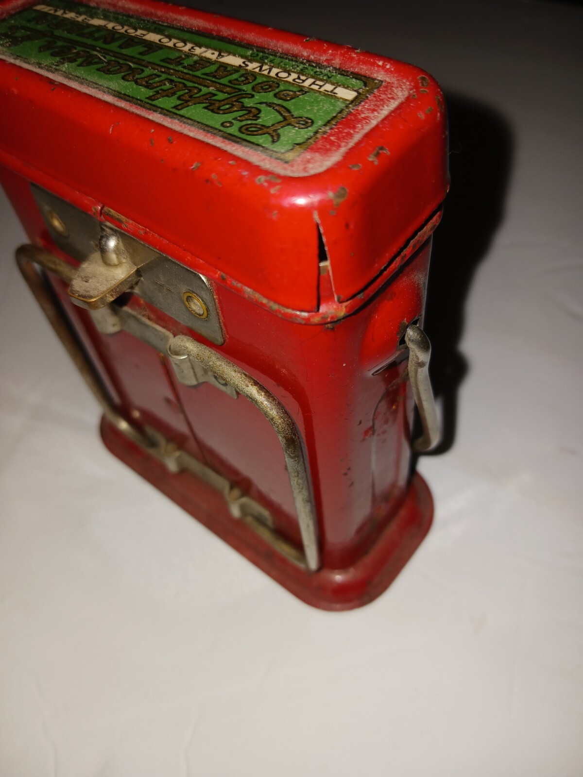 Vintage Lightmaster Jr Flashlight Pocket Lantern Metal Red 1930s Good Movie Prop