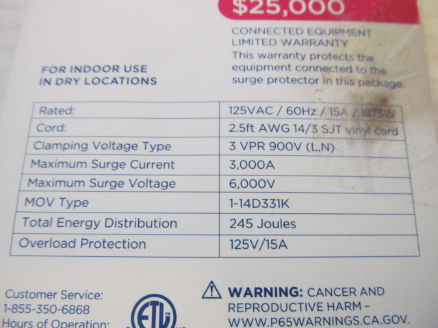 Westinghouse Indoor 245J Surge Protector with 6 Grounded Outlets, White, DR-1579