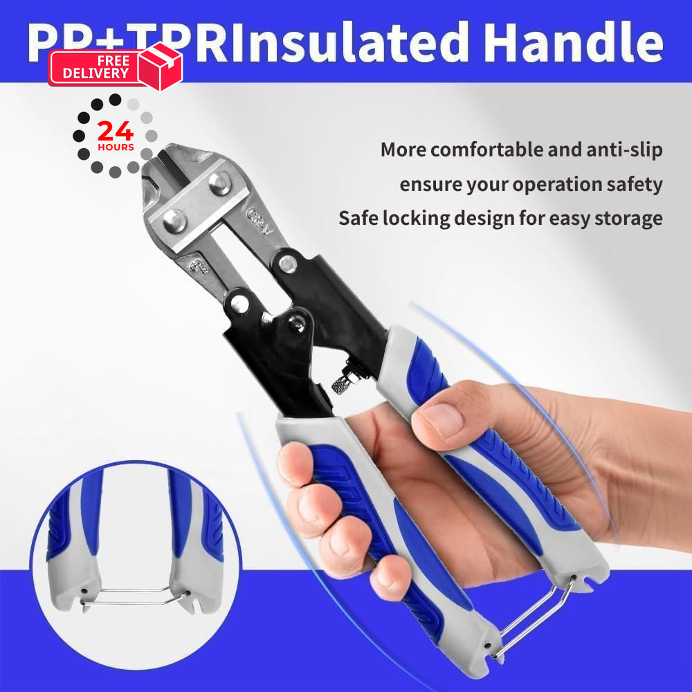 8″ Mini Bolt Cutter – Cr-V Steel,Ergonomic Soft Non-Slip 8-inch, Blue