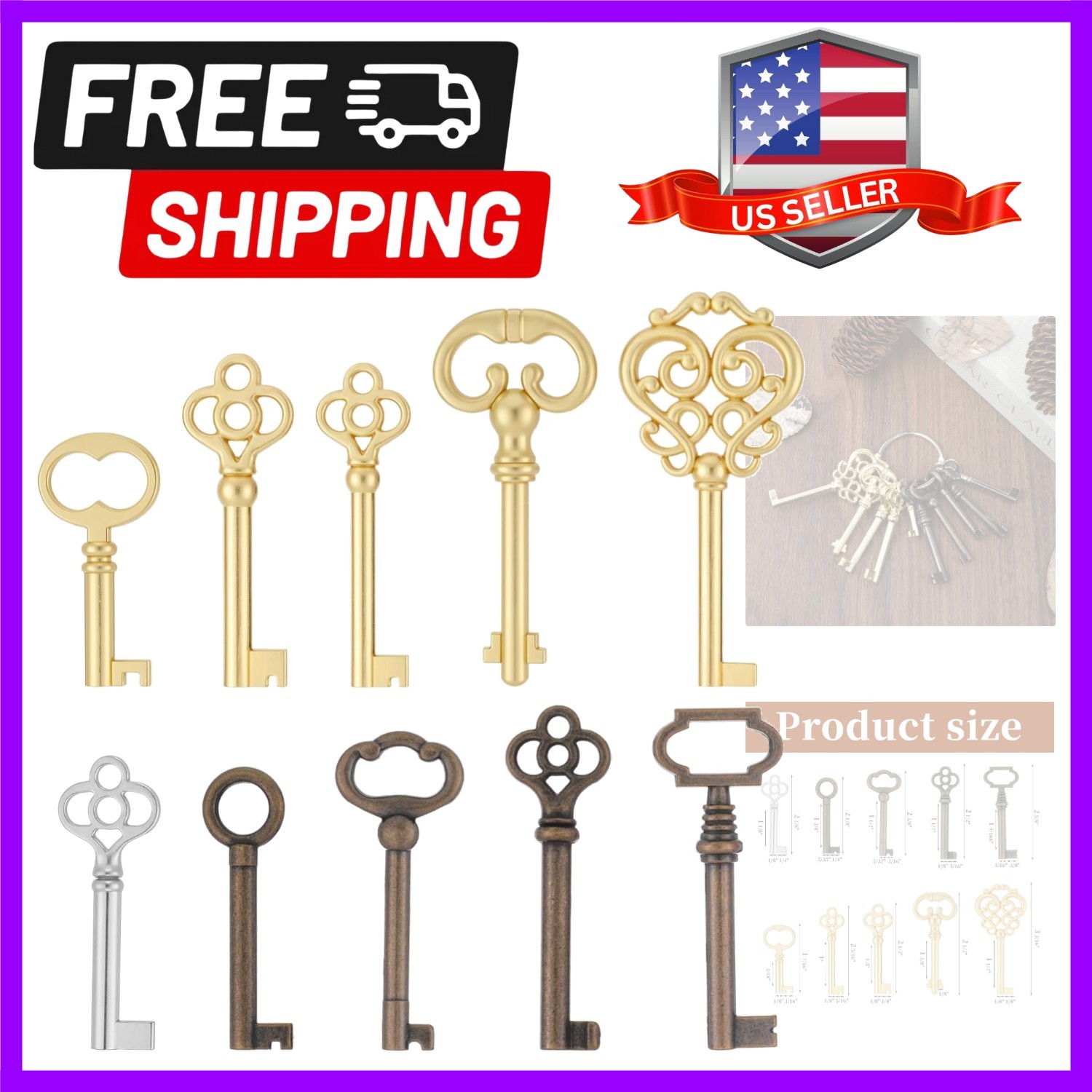 Key Set, 10 Pcs Keys Hollow Universal Key Replacement for Antique Dresser and…