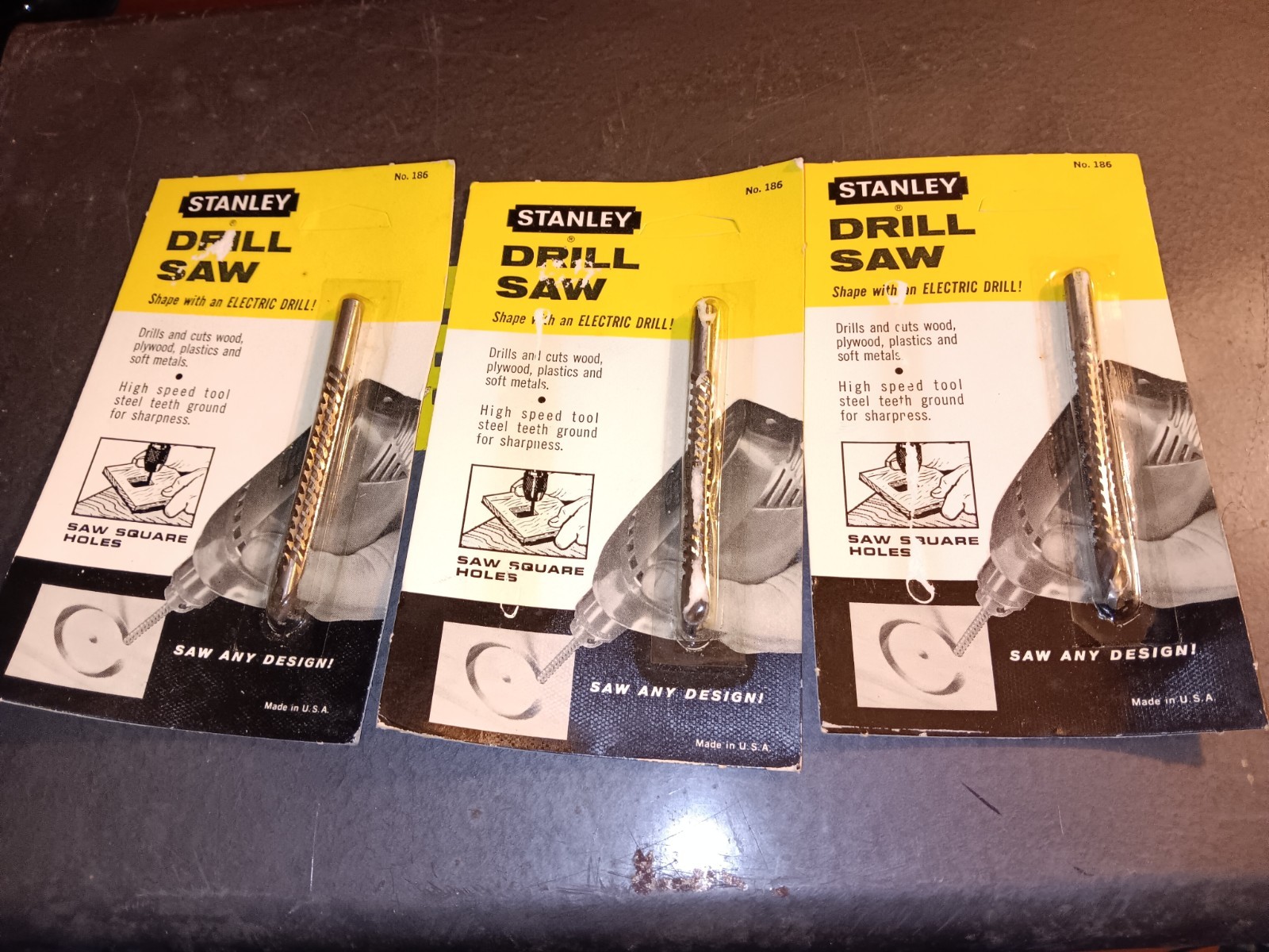 3Vintage Stanley Drill Saw #186 High Speed Steel Made in USA NOS Old New Stock