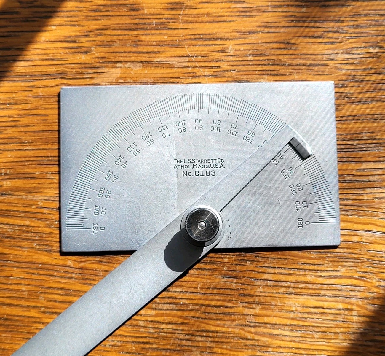 Vintage L. S. Starrett No. C183 Protractor w/Box Machinist Tool USA