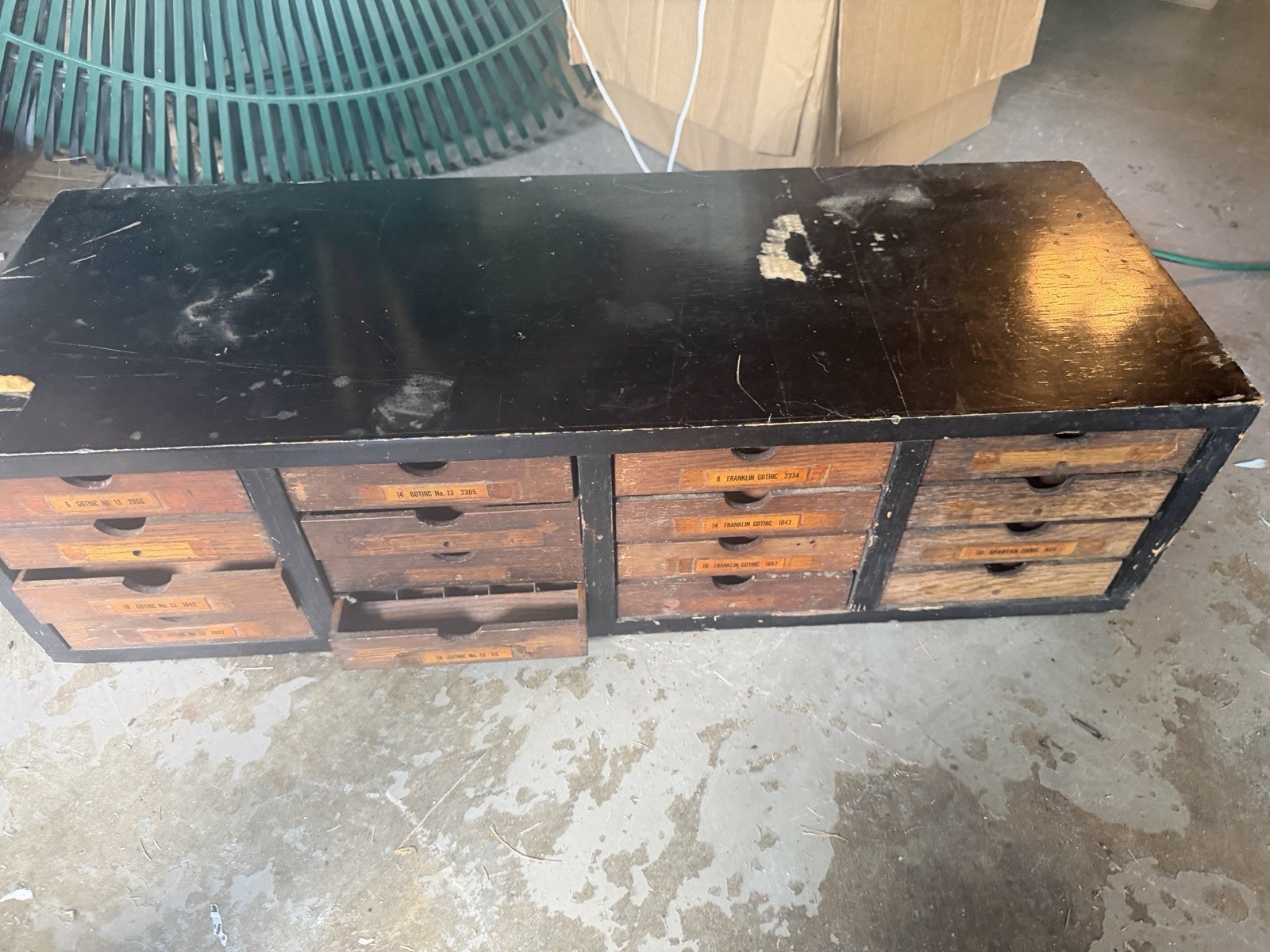 Vintage Wood Multi-Drawer type storage. Known as a California Job Case.