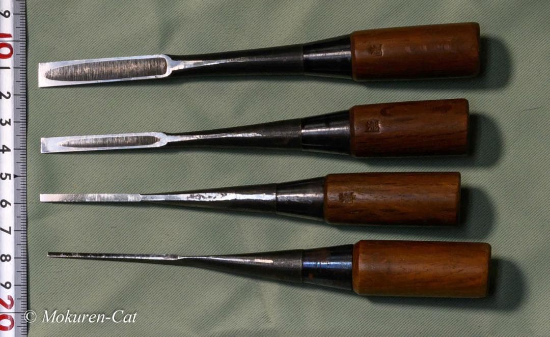 Funahiro Craft Wood Carving Chisel Set 4pc Thin Blades 1.5 3.0 6.0 9.0mm