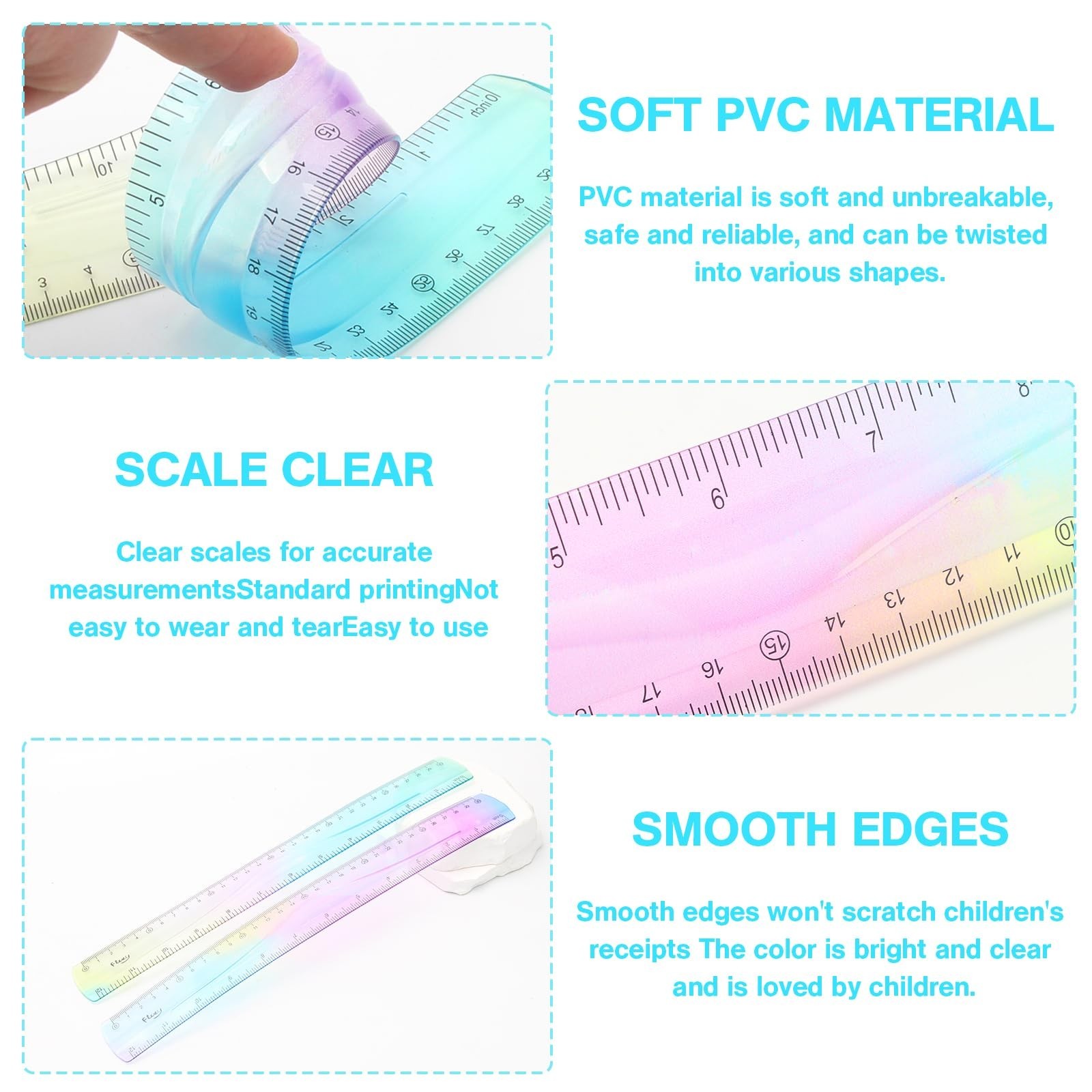 2 Pcs Flexible Ruler, 12 Inch Bendable Ruler for Kids, Soft Plastic Ruler, Ki…