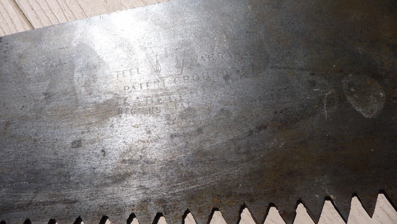 ANTIQUE H DISSTON & SONS LOGGING SAW, 36″ W PLATE, CAST STEEL