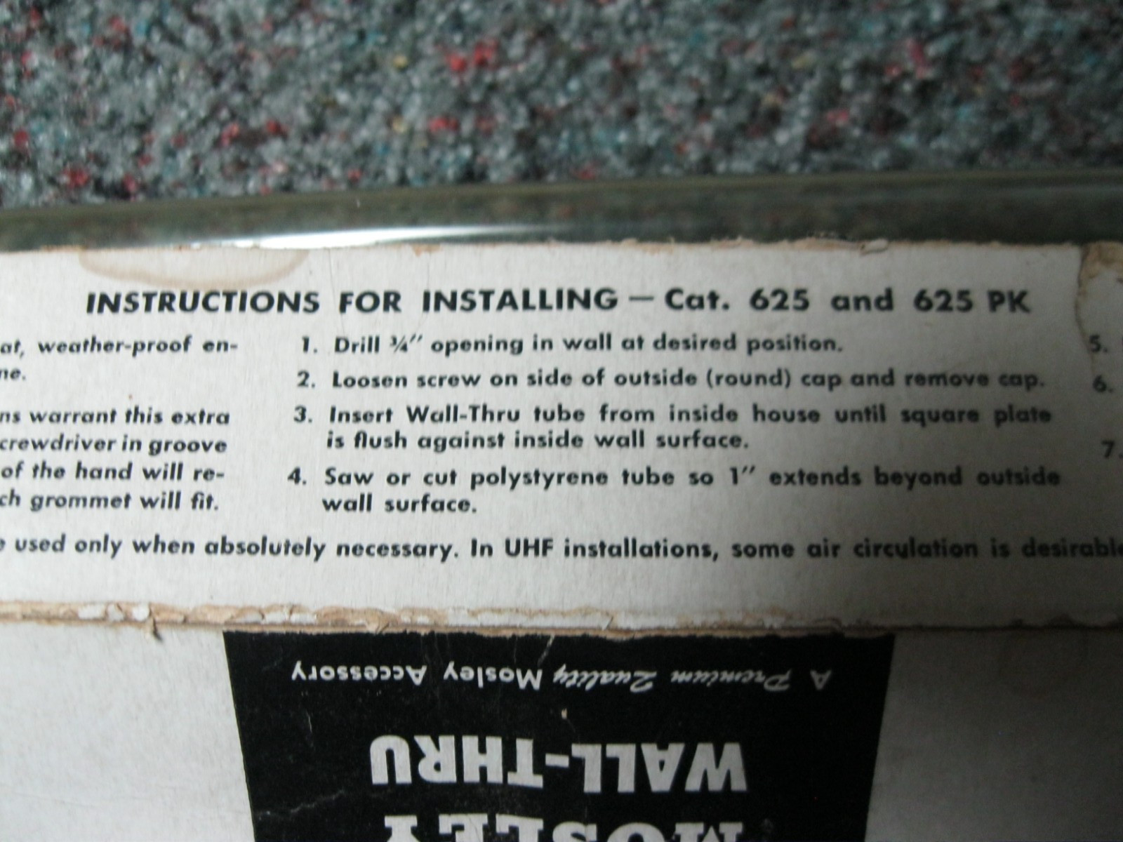 VINTAGE MOSLEY ELECTRONICS WALL-THRU #625 for transmission lines thru 13″ wall